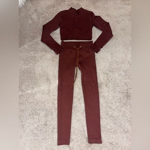 Bo + Tee brown set activewear leggings and crop top